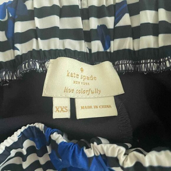 Kate‎ Spade Live Colorfully Black Striped Blue Floral Ruffled Sz XXS Shorts - Picture 4 of 9